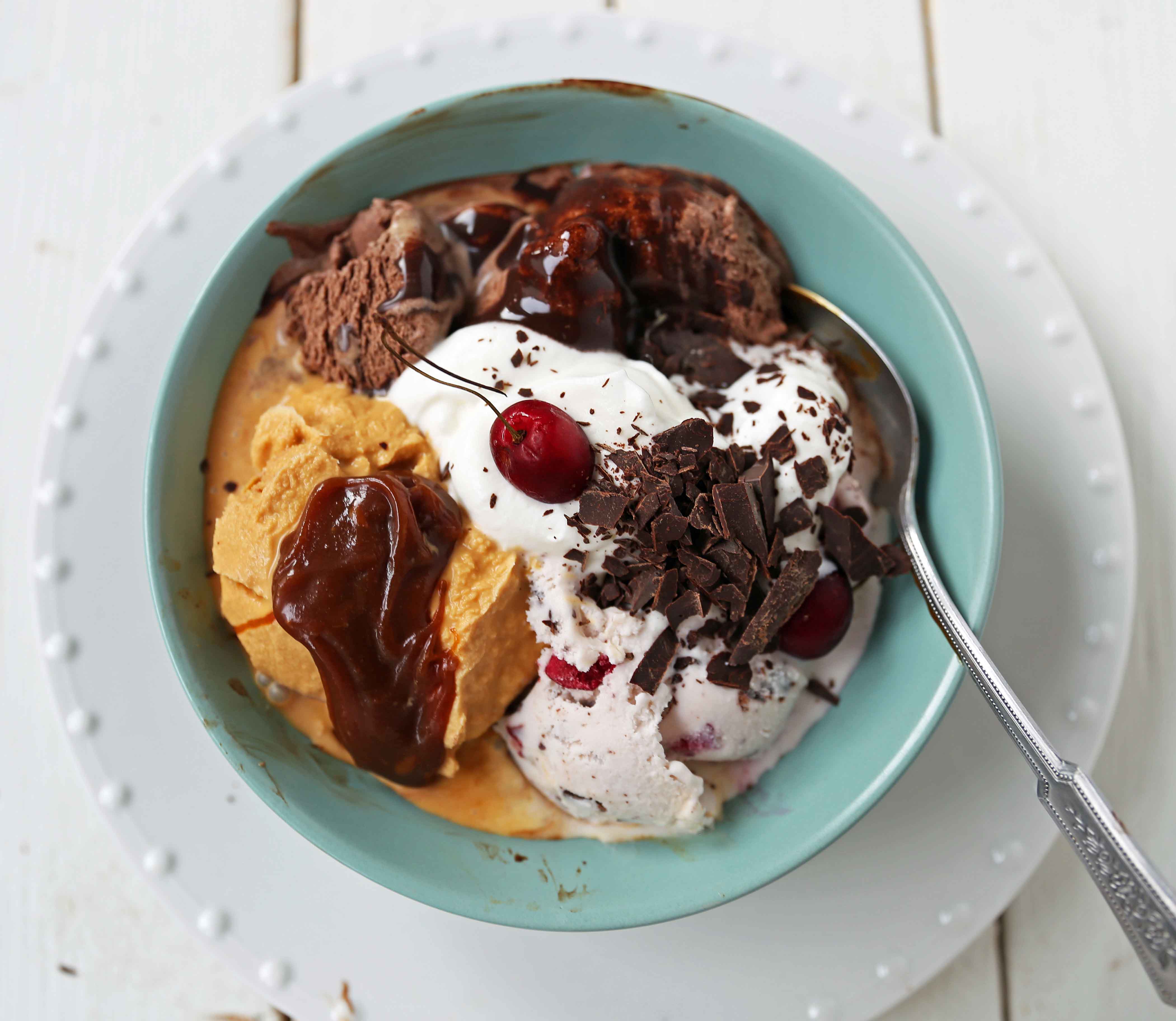 Hot Fudge and Caramel Ice Cream Sundae Recipe. www.modernhoney.com