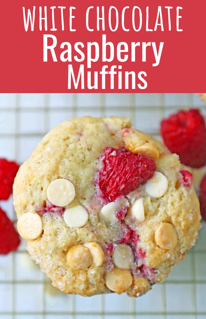 Raspberry White Chocolate Muffins. Soft, moist muffins with fresh raspberries and sweet white chocolate chips. The perfect tart and sweet muffin recipe. Moist raspberry muffins recipe. www.modernhoney.com #raspberrymuffins #muffins #muffinsrecipe