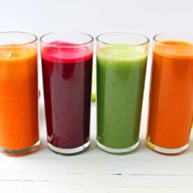 Healthy Juice Cleanse Recipes. Four health fresh fruit and vegetable juice recipes. How to make fresh juices at home for a fraction of the price. Find out the immune boosting and health benefits from juicing. www.modernhoney.com #juicing #juices #fruitandvegetablejuices #juicingrecipes