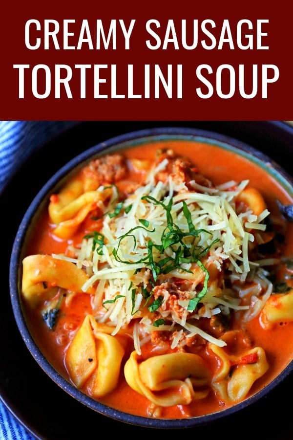 Creamy Sausage Tortellini Soup. A quick and easy 6-ingredient popular Creamy Sausage Tortellini Pasta Soup. A family favorite soup recipe! www.modernhoney.com #soup #souprecipe #sausagetortellinisoup #slowcooker #bestsoups