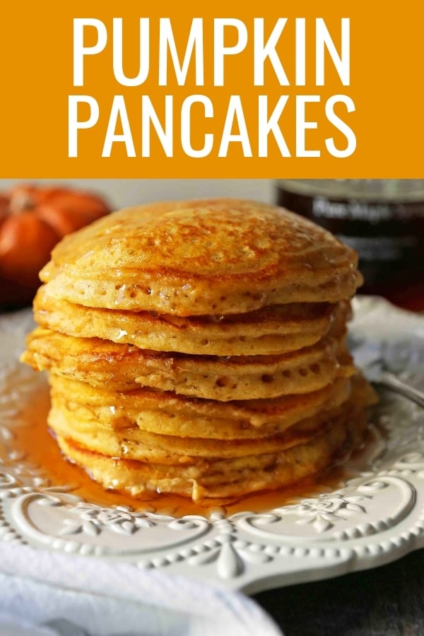 The BEST Pumpkin Pancakes. Light, fluffy, airy, and creamy pumpkin spiced pancakes. The perfect Fall breakfast. www.modernhoney.com #pumpkin #pumpkinpancakes #pumpkinrecipes #pumpkinbreakfast #fallbreakfast #pumpkinspice