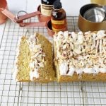 Almond Poppyseed Bread. Soft and moist poppyseed bread with vanilla bean almond glaze and candied almonds. The perfect poppyseed bread recipe. www.modernhoney.com #poppyseedbread #almondbread #quickbread