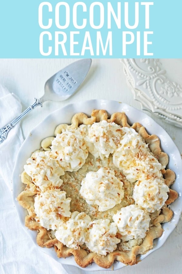 Coconut Cream Pie. A homemade coconut custard filling in a buttery pie crust topped with fresh whipped cream and toasted coconut. www.modernhoney.com #coconutcreampie #coconutpie #pie