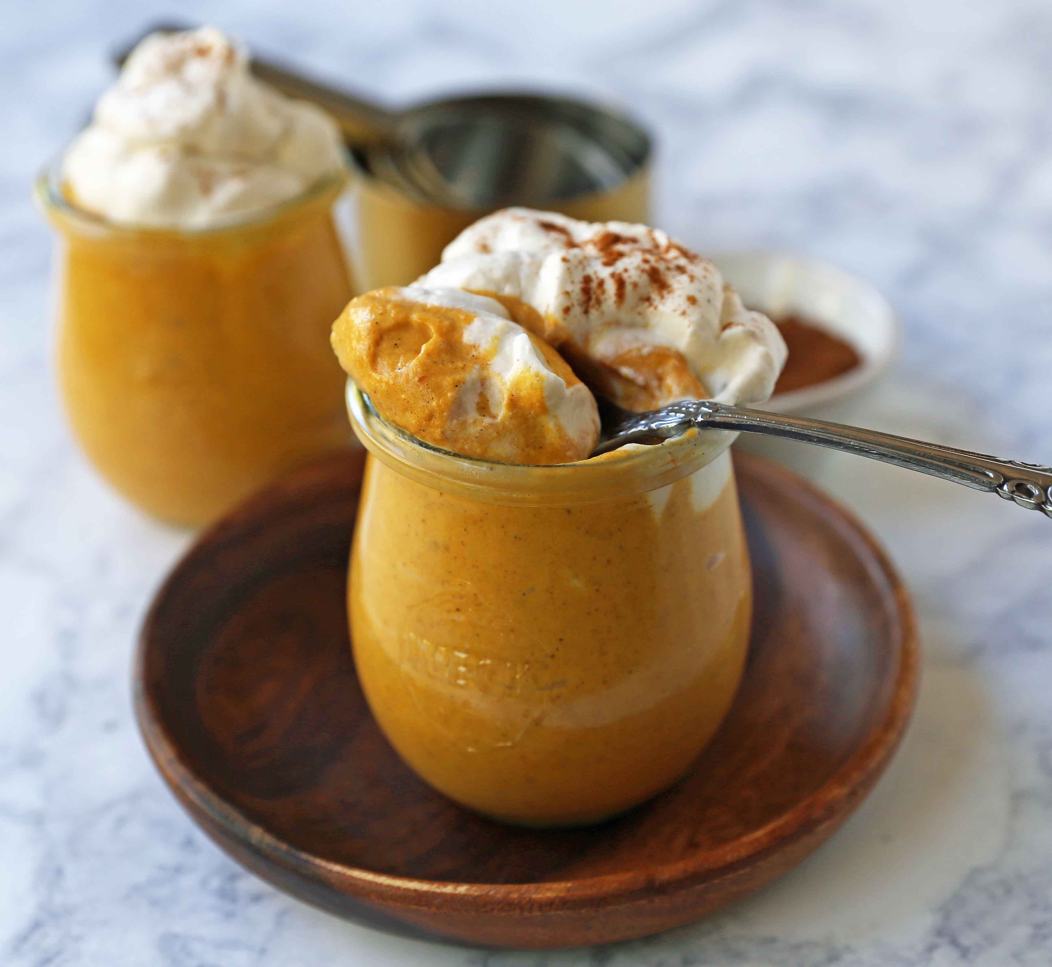 Pumpkin Cheesecake Mousse. This no-sugar-added creamy pumpkin cheesecake mousse is the perfect no-bake pumpkin dessert. Low-carb pumpkin dessert options. www.modernhoney.com #pumpkin #pumpkinmousse #pumpkindessert #ketofriendly #ketodessert