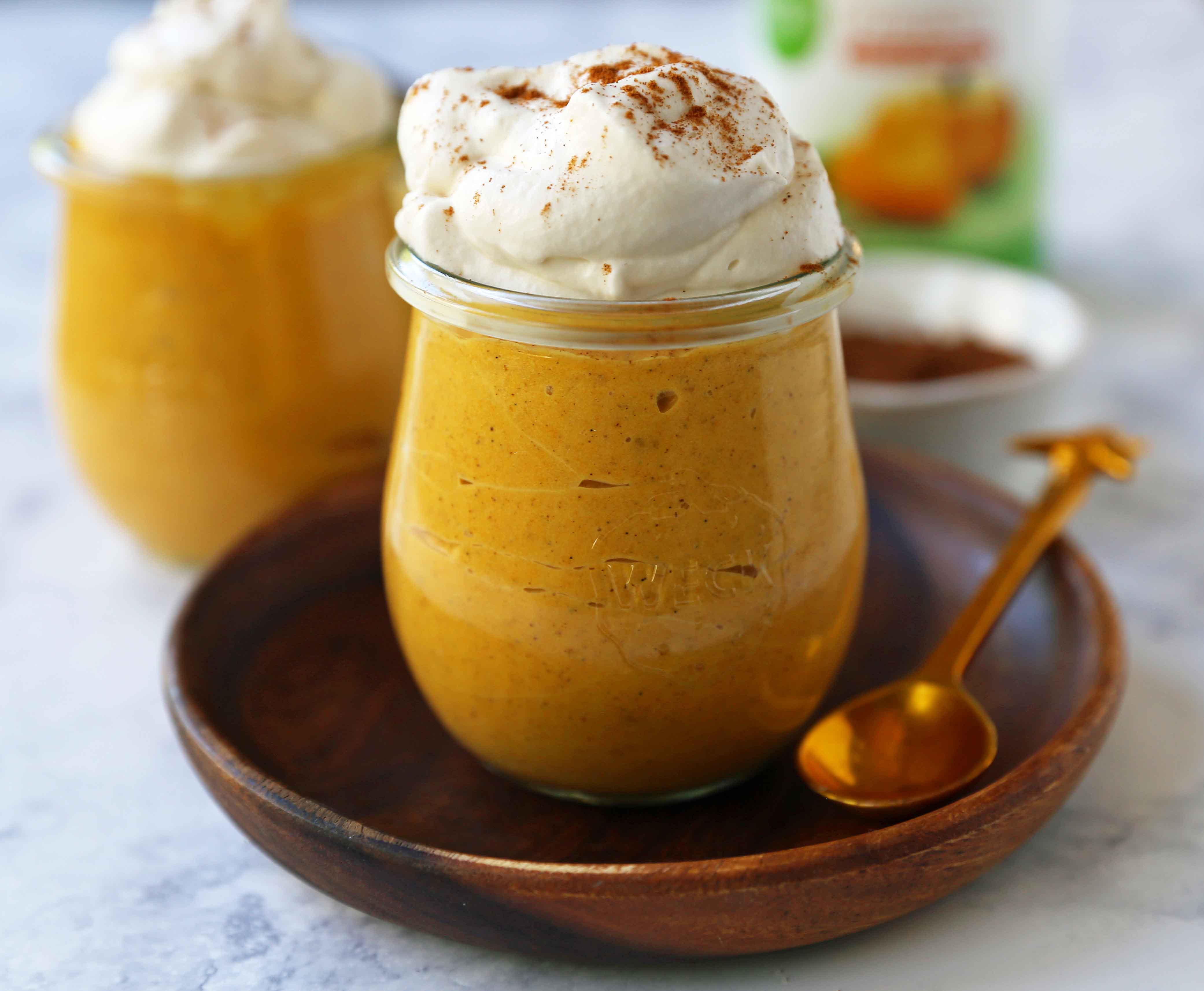 Pumpkin Cheesecake Mousse. This no-sugar-added creamy pumpkin cheesecake mousse is the perfect no-bake pumpkin dessert. Low-carb pumpkin dessert options. www.modernhoney.com #pumpkin #pumpkinmousse #pumpkindessert #ketofriendly #ketodessert