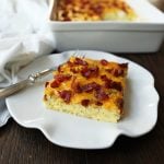 Bacon Egg and Cheese Casserole. An easy breakfast casserole recipe. Green Chili Bacon Cheese Egg Breakfast Souffle. www.modernhoney.com #breakfast #eggs #eggdish #eggcasserole #breakfastcasserole #christmas #christmasbreakfast #christmascasserole