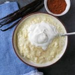 Creamy Homemade Rice Pudding. Rich and Creamy Rice Pudding with Creme Anglaise and Fresh Whipped Cream. www.modernhoney.com #ricepudding #ricepuddingrecipe #christmasrecipes #christmasrecipes