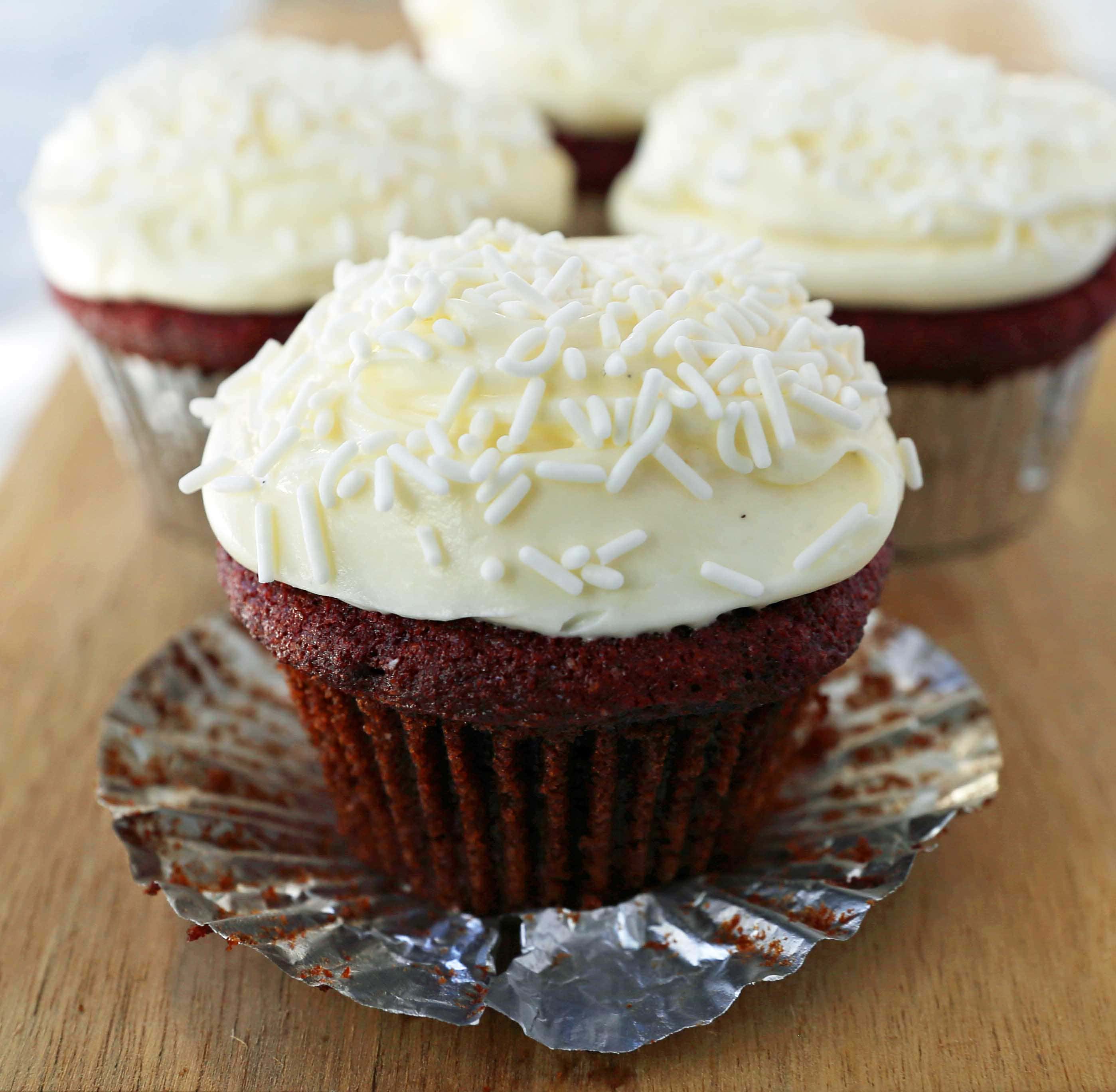 Red Velvet Cupcakes. The Best Red Velvet Cupcake Recipe with Cream Cheese Frosting. All of the tips and tricks for making perfect red velvet cupcakes every single time! www.modernhoney.com #redvelvet #redvelvetcupcakes #redvelvetcupcake