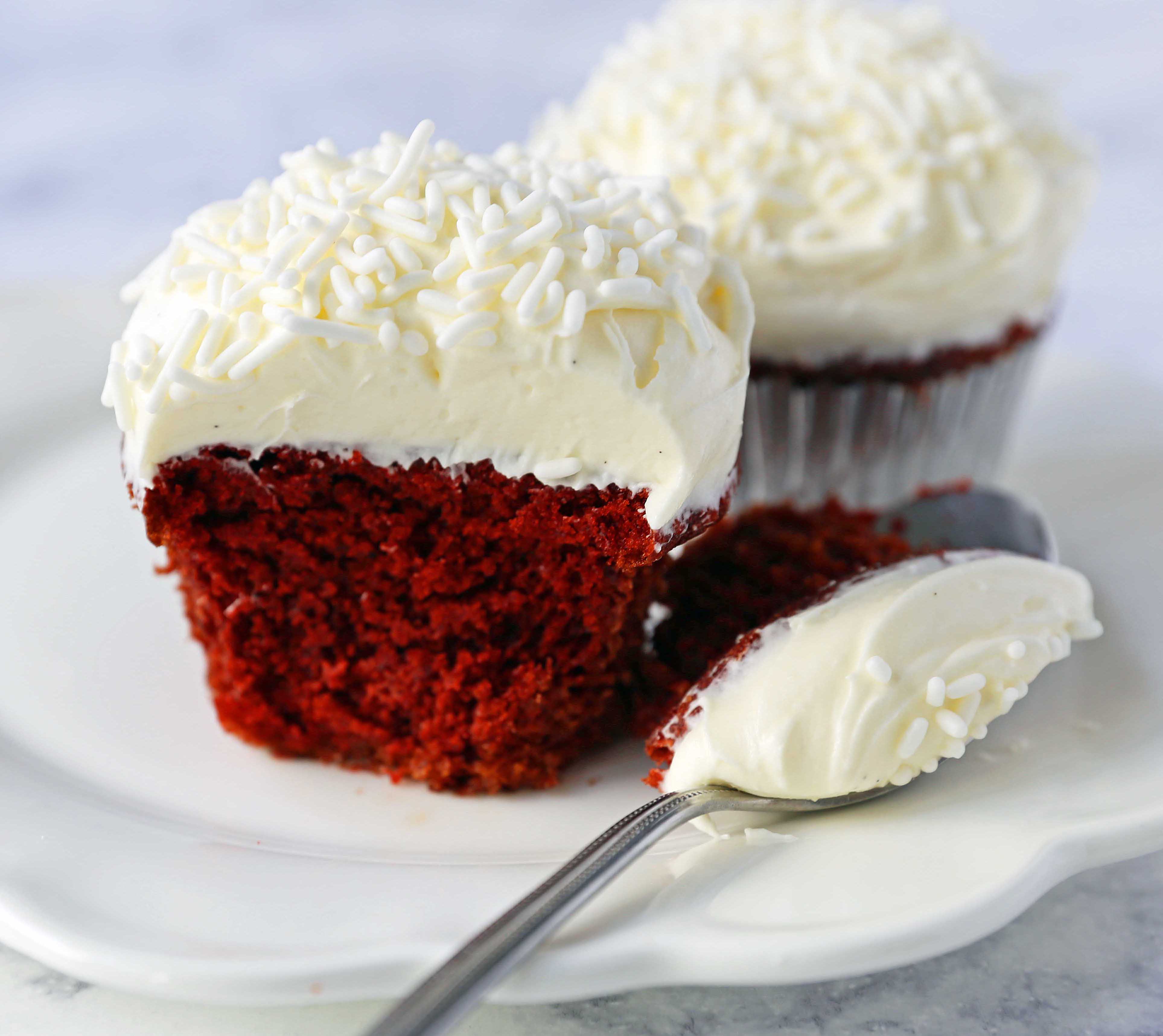 Red Velvet Cupcakes. The Best Red Velvet Cupcake Recipe with Cream Cheese Frosting. All of the tips and tricks for making perfect red velvet cupcakes every single time! www.modernhoney.com #redvelvet #redvelvetcupcakes #redvelvetcupcake