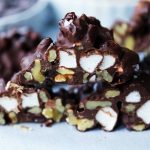 Rocky Road Candy Clusters. Easy no-bake 5-ingredients rocky road clusters made with chocolate, butterscotch, walnuts, and marshmallows. Microwave 5-ingredient Christmas candy recipe. www.modernhoney.com #chocolate #microwavecandy #5ingredients #christmascandy #rockyroad #rockyroadcandy #rockyroadclusters #chocolatemarshmallow