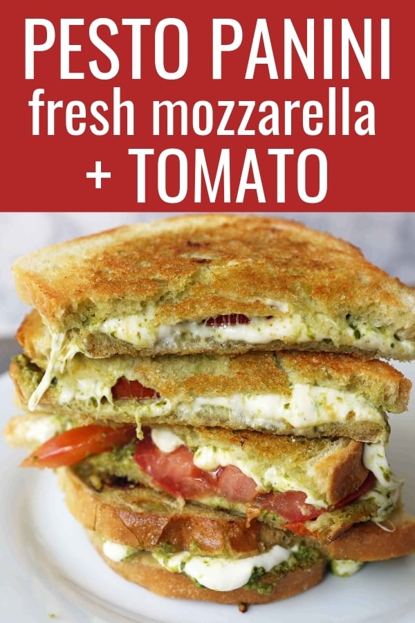 Pesto Panini with Fresh Mozzarella and Tomato. A toasted buttery panini with basil pesto, melted fresh mozzarella cheese, and juicy tomatoes. www.modernhoney.com #panini #sandwich #pesto #grilledsandwich