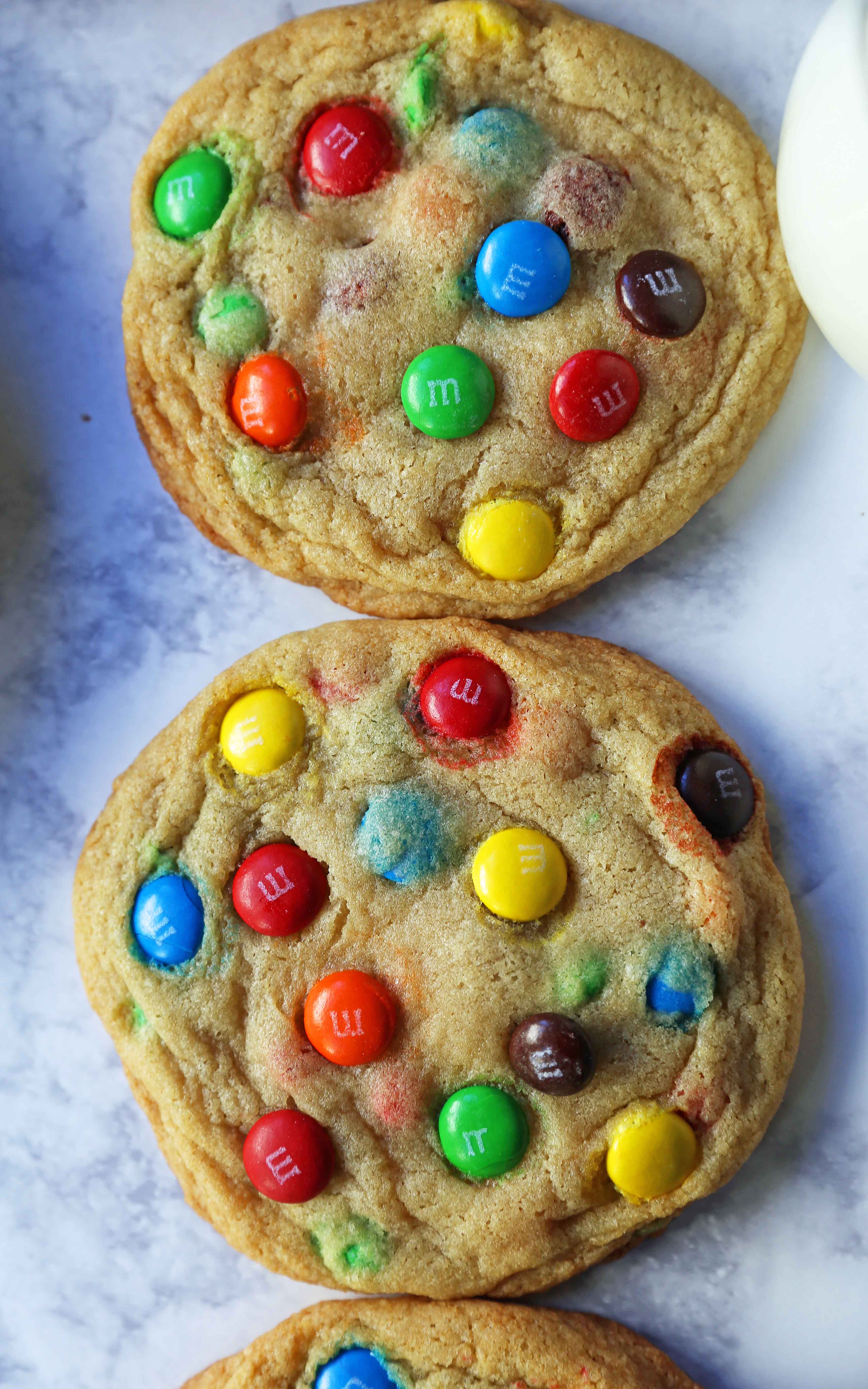 Soft and Chewy M & M Cookies. The best M & M cookie recipe. How to make the perfect M & M cookie. www.modernhoney.com #cookie #cookies #m&mcookie #m&mcookies #dessert