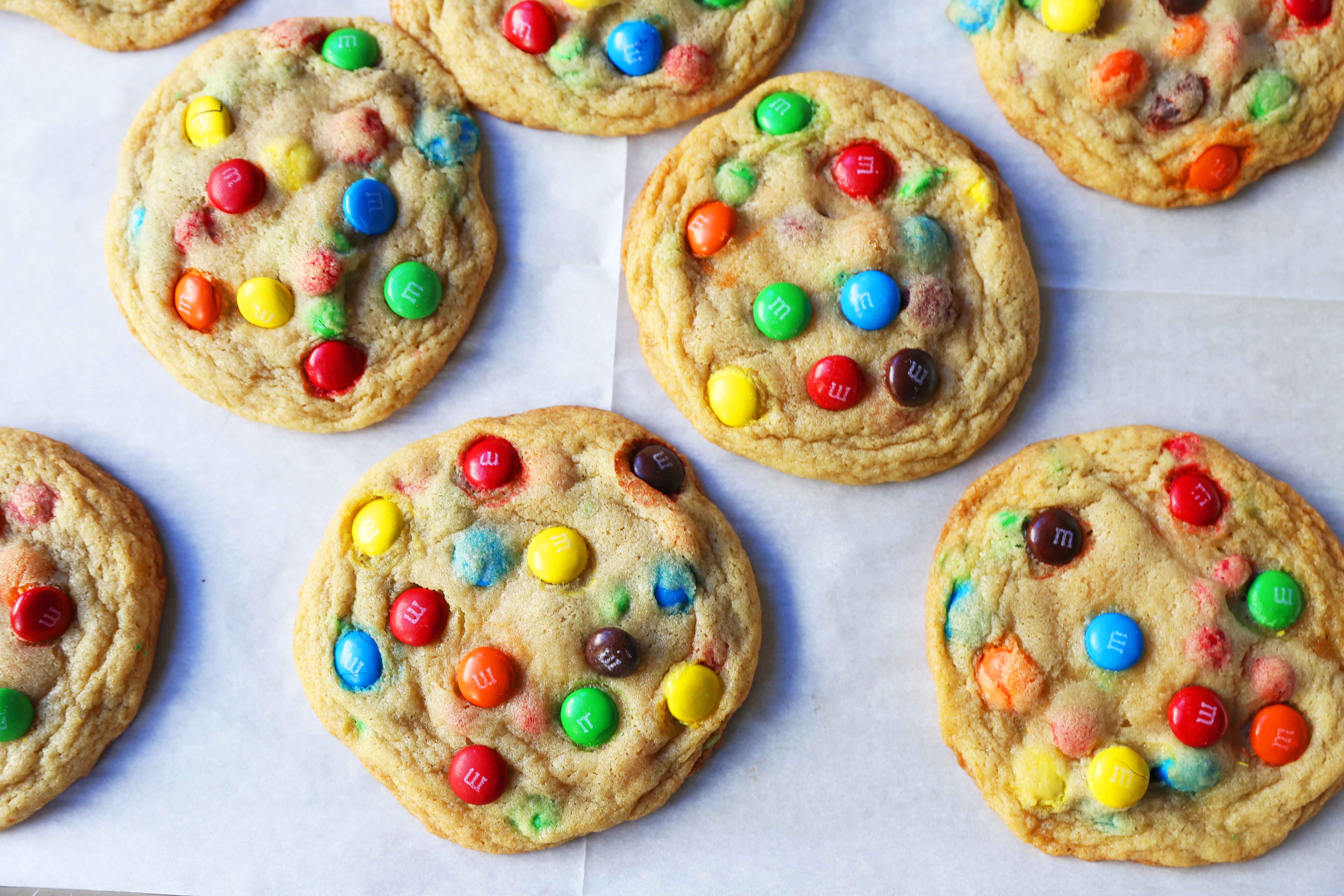 Soft and Chewy M & M Cookies. The best M & M cookie recipe. How to make the perfect M & M cookie. www.modernhoney.com #cookie #cookies #m&mcookie #m&mcookies #dessert