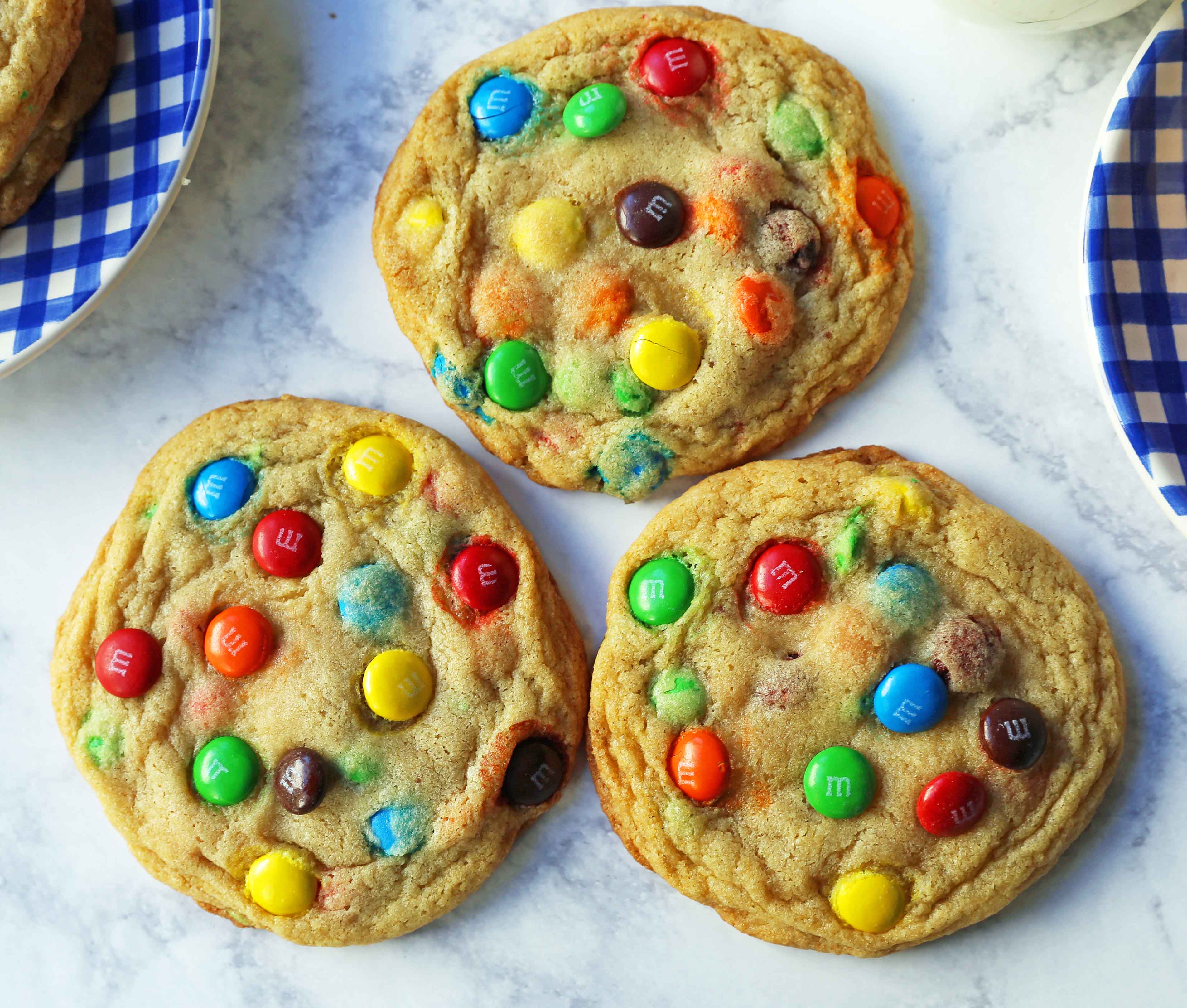 Soft and Chewy M & M Cookies. The best M & M cookie recipe. How to make the perfect M & M cookie. www.modernhoney.com #cookie #cookies #m&mcookie #m&mcookies #dessert