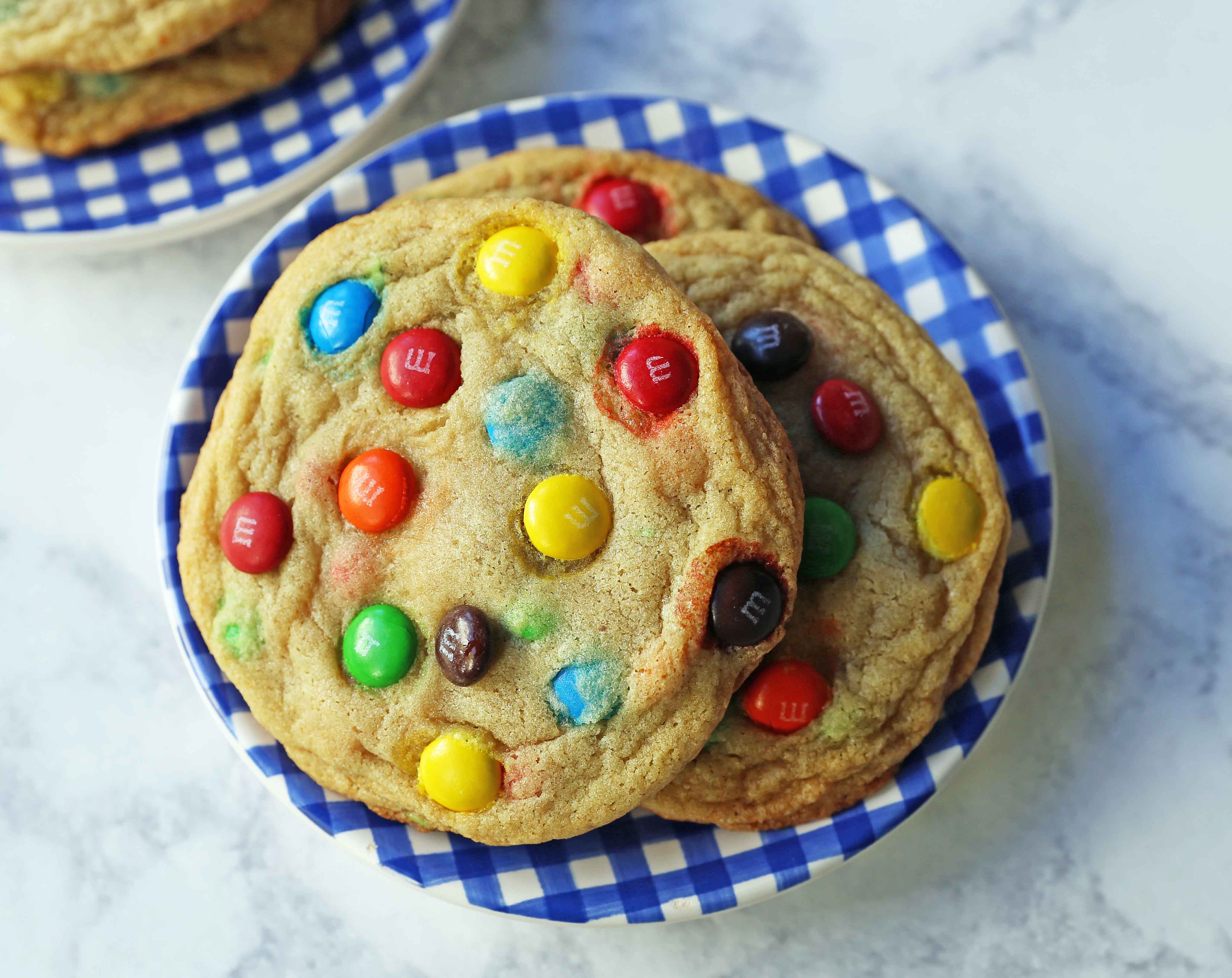 Soft and Chewy M & M Cookies. The best M & M cookie recipe. How to make the perfect M & M cookie. www.modernhoney.com #cookie #cookies #m&mcookie #m&mcookies #dessert