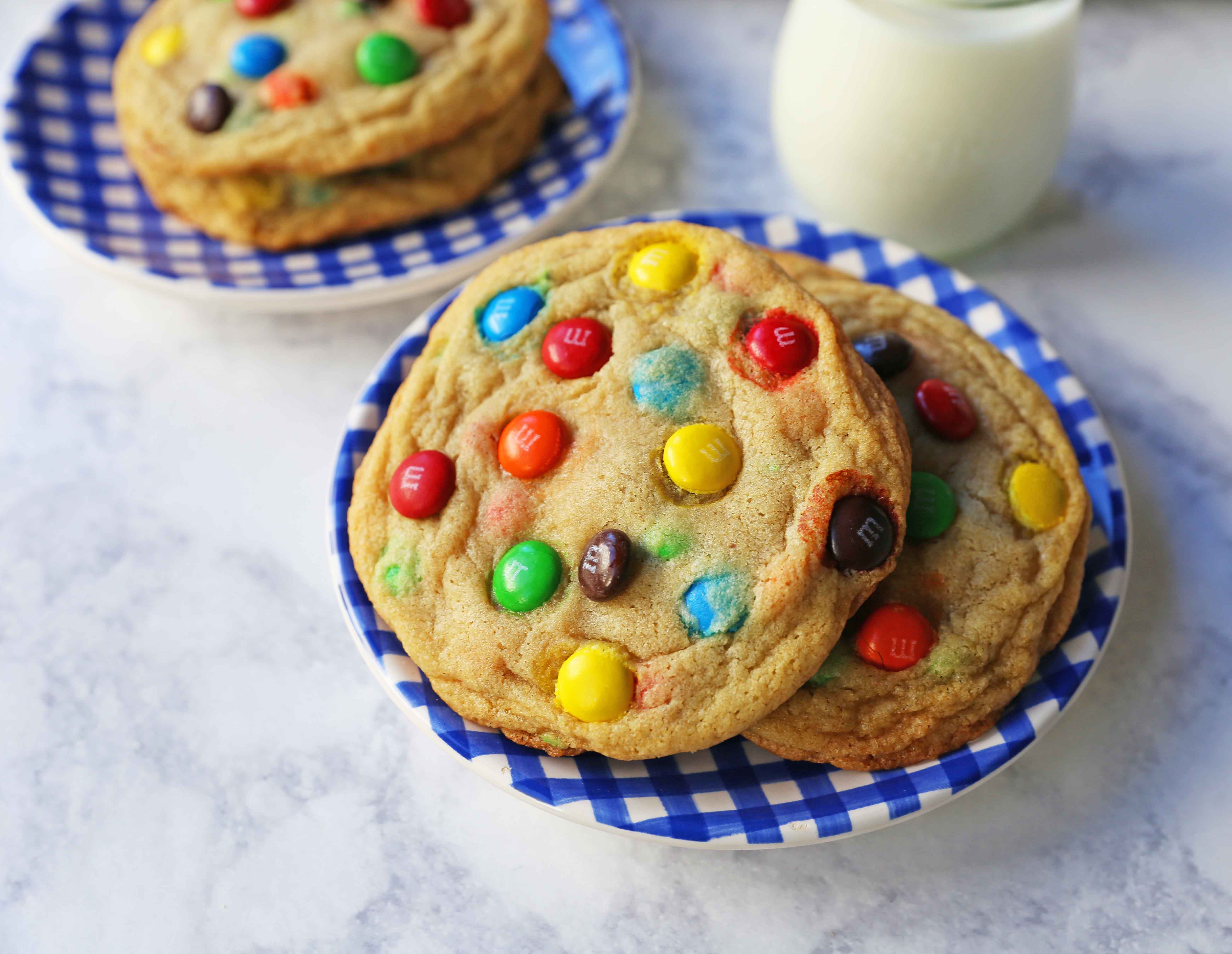 Soft and Chewy M & M Cookies. The best M & M cookie recipe. How to make the perfect M & M cookie. www.modernhoney.com #cookie #cookies #m&mcookie #m&mcookies #dessert 