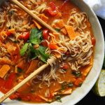 Thai Coconut Curry Vegetable Soup. A rich gluten-free and dairy-free vegetable coconut curry soup recipe. How to make a vegetable ramen at home. www.modernhoney.com #curry #vegetablecurry #vegetables #thai #thaifood #thaicurry #coconutcurry #vegetablecurry