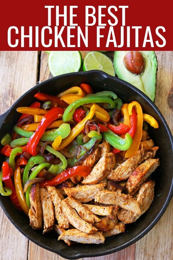 The Best Chicken Fajitas Recipe. Flavorful, juicy, seasoned chicken fajitas with sauteed onions and peppers.  The perfect chicken fajitas recipe! www.modernhoney.com #chicken #chickenfajitas #fajitas #mexican #mexicanfood 