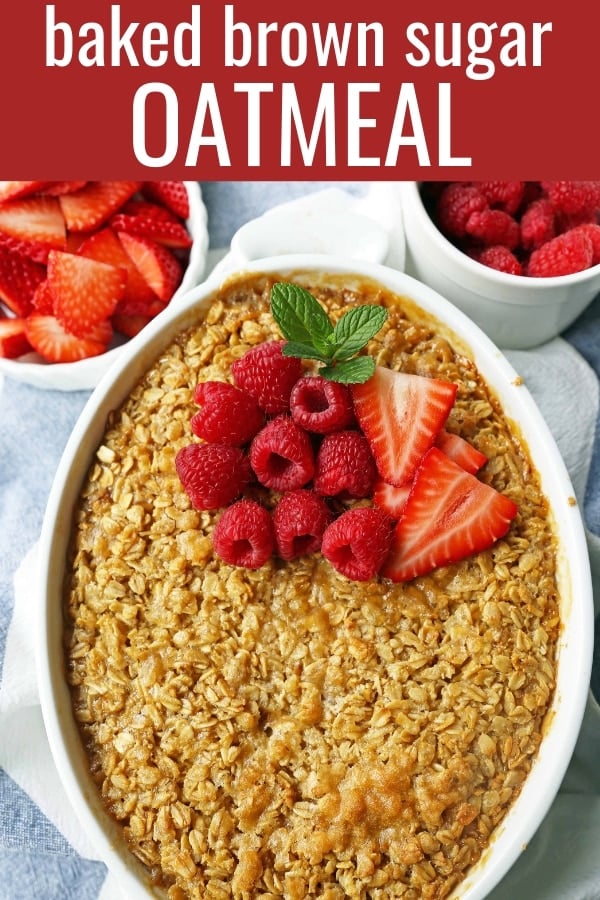 Baked Oatmeal. Brown Sugar Baked Oatmeal. A warm, comfort food breakfast is a perfect way to serve a crowd or to re-heat for those busy mornings.  www.modernhoney.com #bakedoatmeal #oatmeal #oatmealbake #brownsugaroatmeal