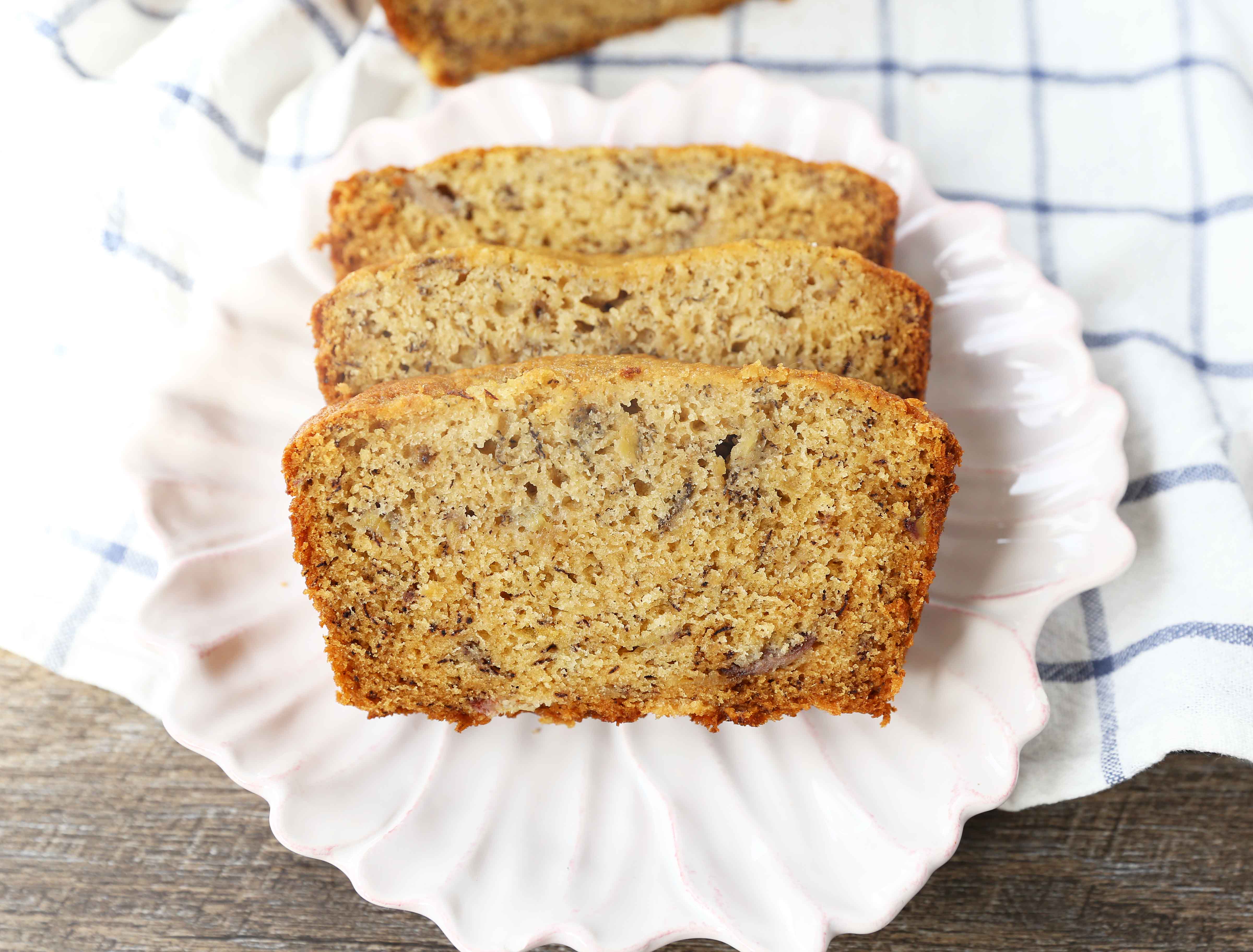 The BEST Banana Bread Recipe. How to make the perfect moist and flavorful banana bread recipe that is worthy of being slathered in butter. The best banana bread recipe! www.modernhoney.com #bananabread #quickbread #bananarecipes
