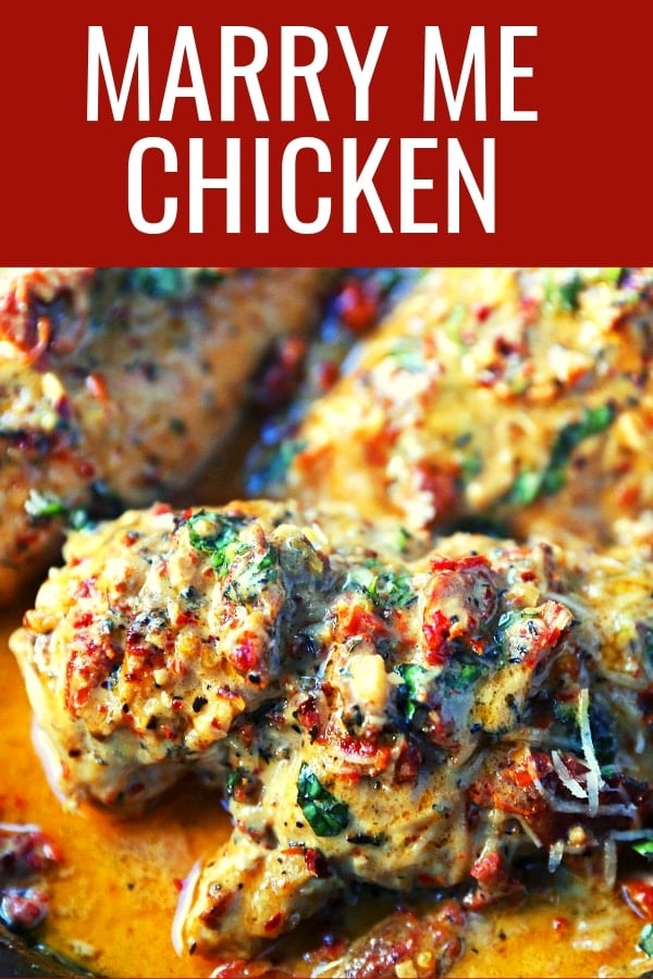 Marry Me Chicken. Famous skillet chicken in a sundried tomato parmesan cream sauce with fresh basil. It will definitely inspire marriage proposals! www.modernhoney.com #chicken #skilletchicken #marrymechicken #30minutemeal #30minutemeals