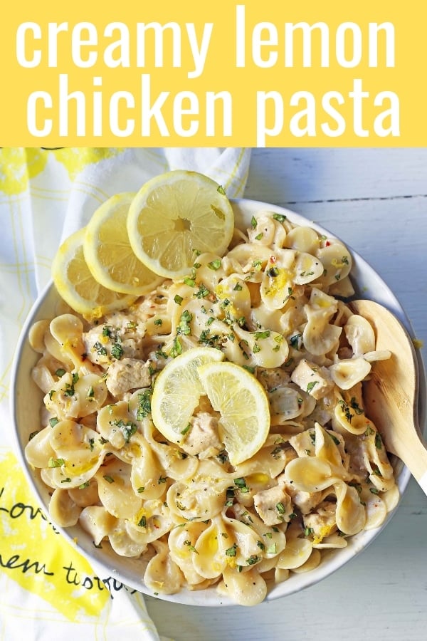 Creamy Lemon Chicken Pasta.Sauteed chicken in a rich creamy lemon basil sauce tossed with your favorite kind of pasta.  A quick and easy 30-minute meal! www.modernhoney.com #lemonpasta #lemonchickenpasta #pasta #pastarecipes