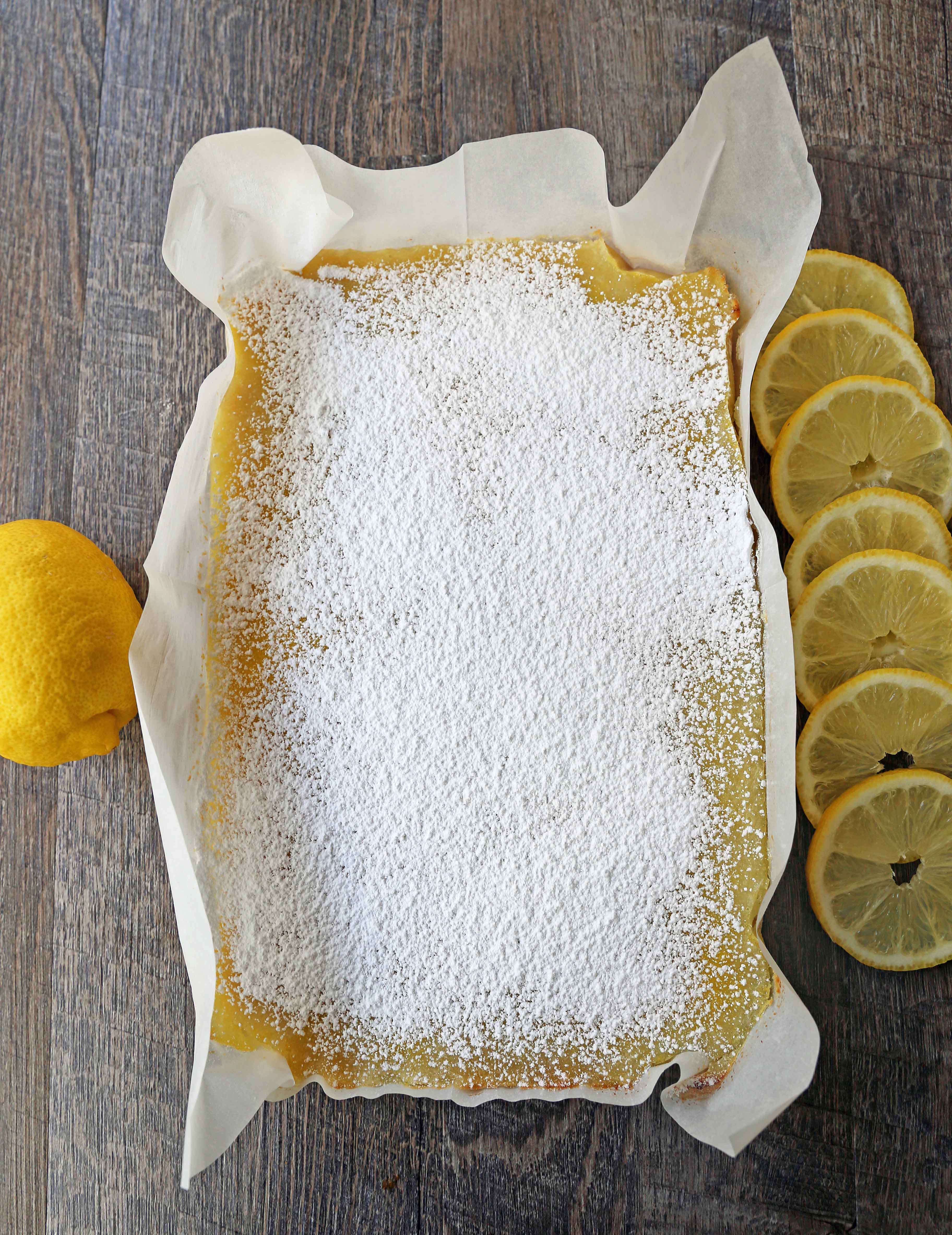 The Best Lemon Bars. Sweet and tangy lemon filling on a buttery shortbread crust. Tips and tricks for making the perfect lemon bar! www.modernhoney.com #lemonbar #lemonbars #lemondesserts #lemondessert #lemonsquare #lemonsquares