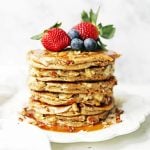 Nutty Granola Pancakes. Gluten-Free, Dairy-Free, No Added Sugar, Healthy Pancakes filled with oats, nuts, and coconut flakes. A hearty, filling breakfast! www.modernhoney.com #pancakes #pancake #healthy #glutenfree #dairyfree #breakfast