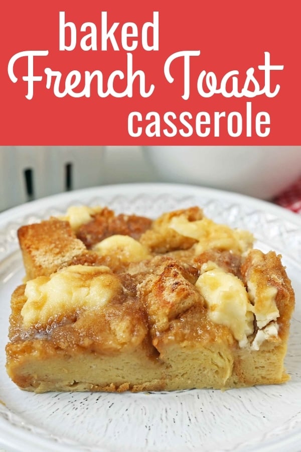 Baked French Toast Casserole. Challah bread soaked in a rich sweet custard with sweet cream cheese and topped with a brown sugar streusel topping. An easy overnight french toast recipe. www.modernhoney.com #frenchtoast #bakedfrenchtoast #breakfast #overnightfrenchtoast