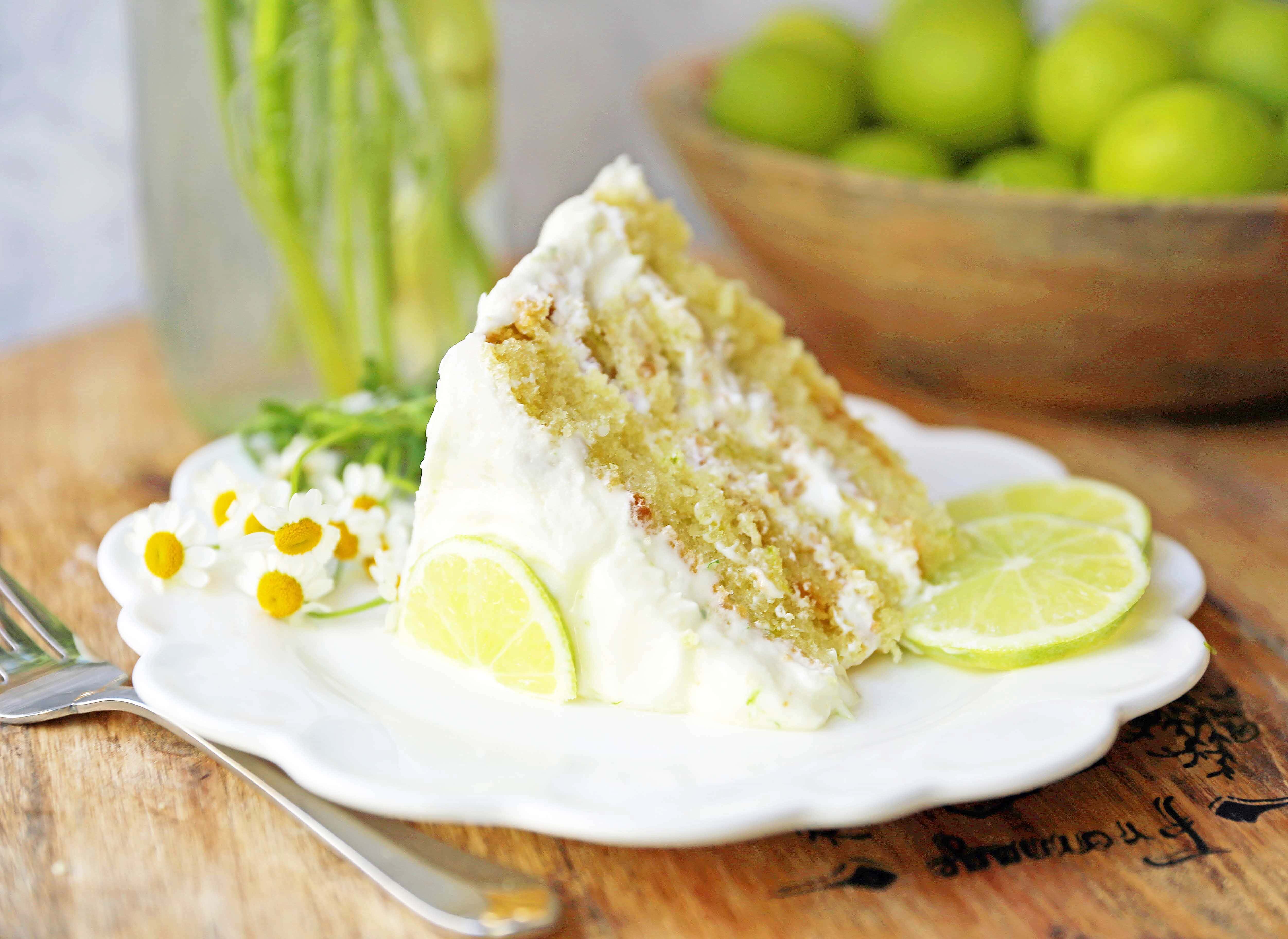 Key Lime Cake with Cream Cheese Frosting. Moist key lime cake with sweet cream cheese frosting. A light and fluffy citrus lime cake with the perfect lime buttercream frosting! The BEST Lime Cake Recipe! www.modernhoney.com #limecake #keylimecake #citruscake