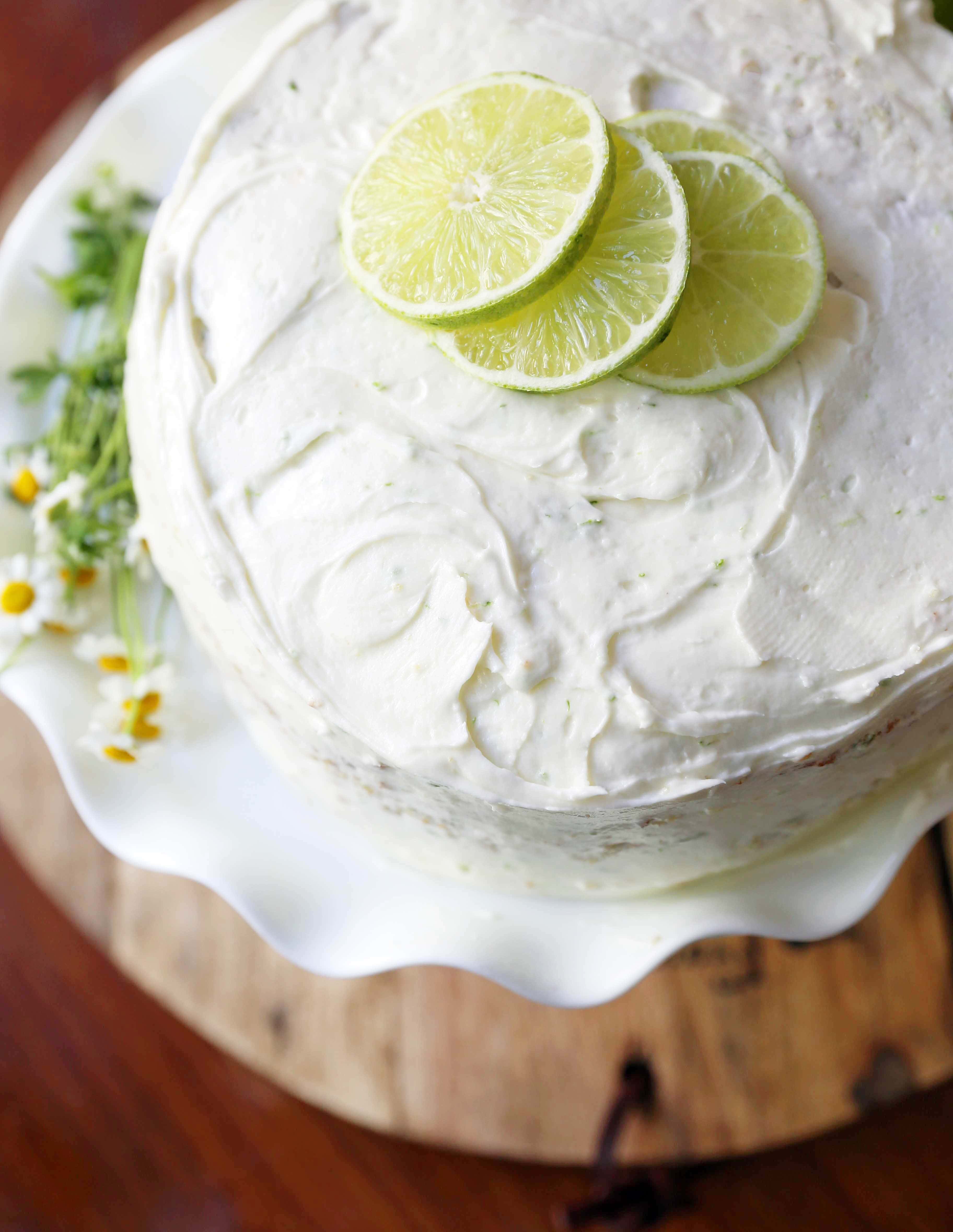 Key Lime Cake with Cream Cheese Frosting. Moist key lime cake with sweet cream cheese frosting. A light and fluffy citrus lime cake with the perfect lime buttercream frosting! The BEST Lime Cake Recipe! www.modernhoney.com #limecake #keylimecake #citruscake