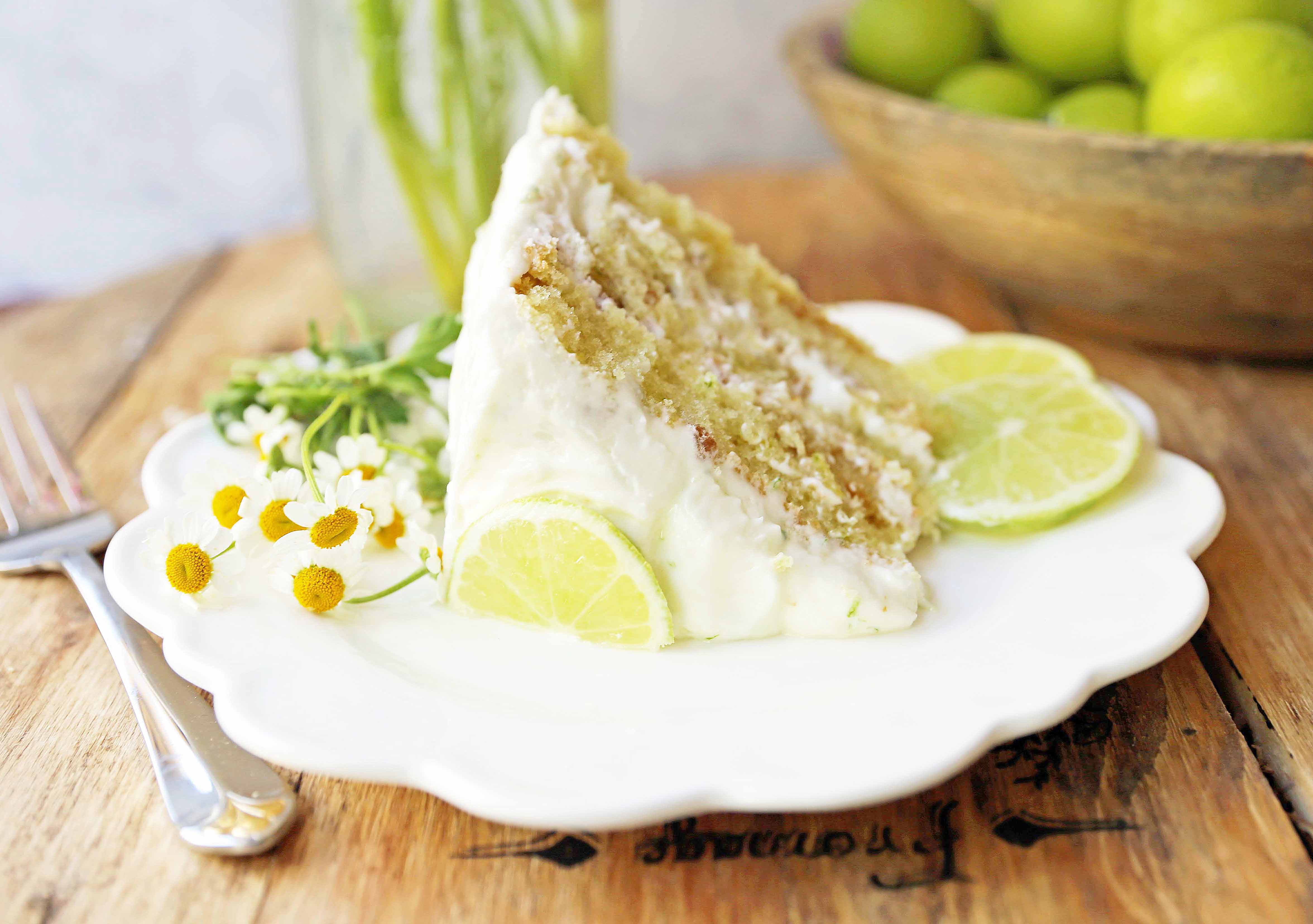 Key Lime Cake with Cream Cheese Frosting. Moist key lime cake with sweet cream cheese frosting. A light and fluffy citrus lime cake with the perfect lime buttercream frosting! The BEST Lime Cake Recipe! www.modernhoney.com #limecake #keylimecake #citruscake