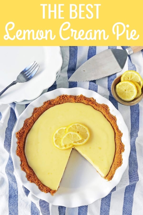 Lemon Cream Pie. A simple creamy lemon cream pie with fresh lemon zest in a buttery graham cracker crust with sweetened whipped cream. The BEST Lemon Pie Recipe. www.modernhoney.com #lemonpie #lemoncreampie #lemonpierecipe