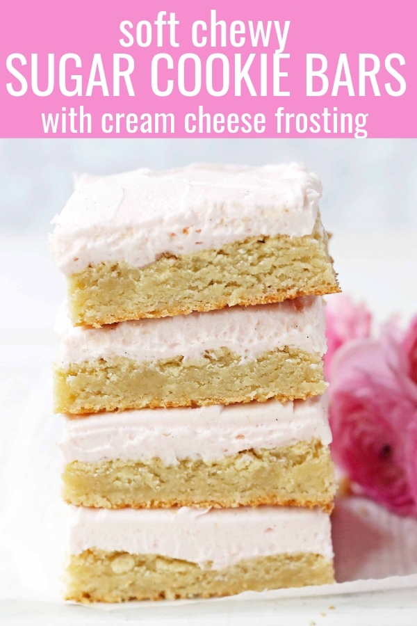Sugar Cookie Bars. Soft and chewy sugar cookie bars with a sweet cream cheese frosting.  The perfect sugar cookie bar recipe! www.modernhoney.com #sugarcookiebars #frostedsugarcookiebars #sugarcookies 