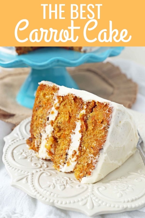 The Best Carrot Cake Recipe. A moist, tender carrot cake covered in a sweet cream cheese frosting. The perfect carrot cake recipe! #carrotcake #carrotcakerecipe #easter #easterrecipes