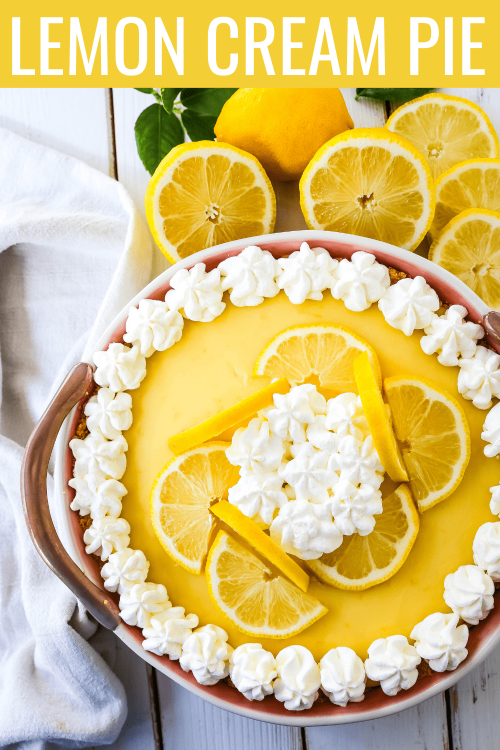 Lemon Cream Pie  A simple creamy lemon cream pie with fresh lemon zest in a buttery graham cracker crust with sweetened whipped cream. The best lemon cream pie recipe! www.modernhoney.com #lemonpie #lemoncreampie #lemon #dessert #pie