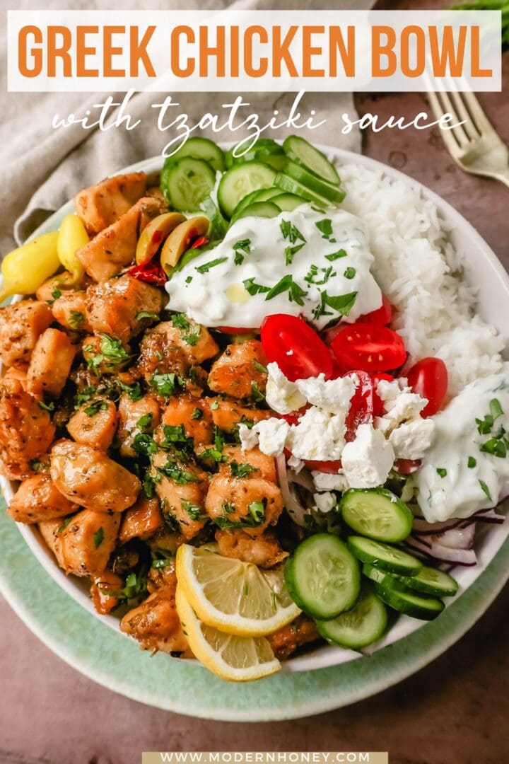 How to make the Best Greek Chicken Bowls. Grilled Greek Lemon Chicken, cucumber, tomatoes, red onion, kalamata olives, feta cheese, and homemade tzatziki sauce all in one bowl. A high-protein and low-carb meal! 