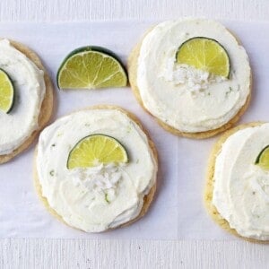 Key Lime Cookies with Coconut Lime Frosting. Chewy fresh coconut lime cookies with a creamy coconut lime frosting. The perfect tropical Caribbean cookie! www.modernhoney.com #keylimecookie #limecookie #coconutlimecookie