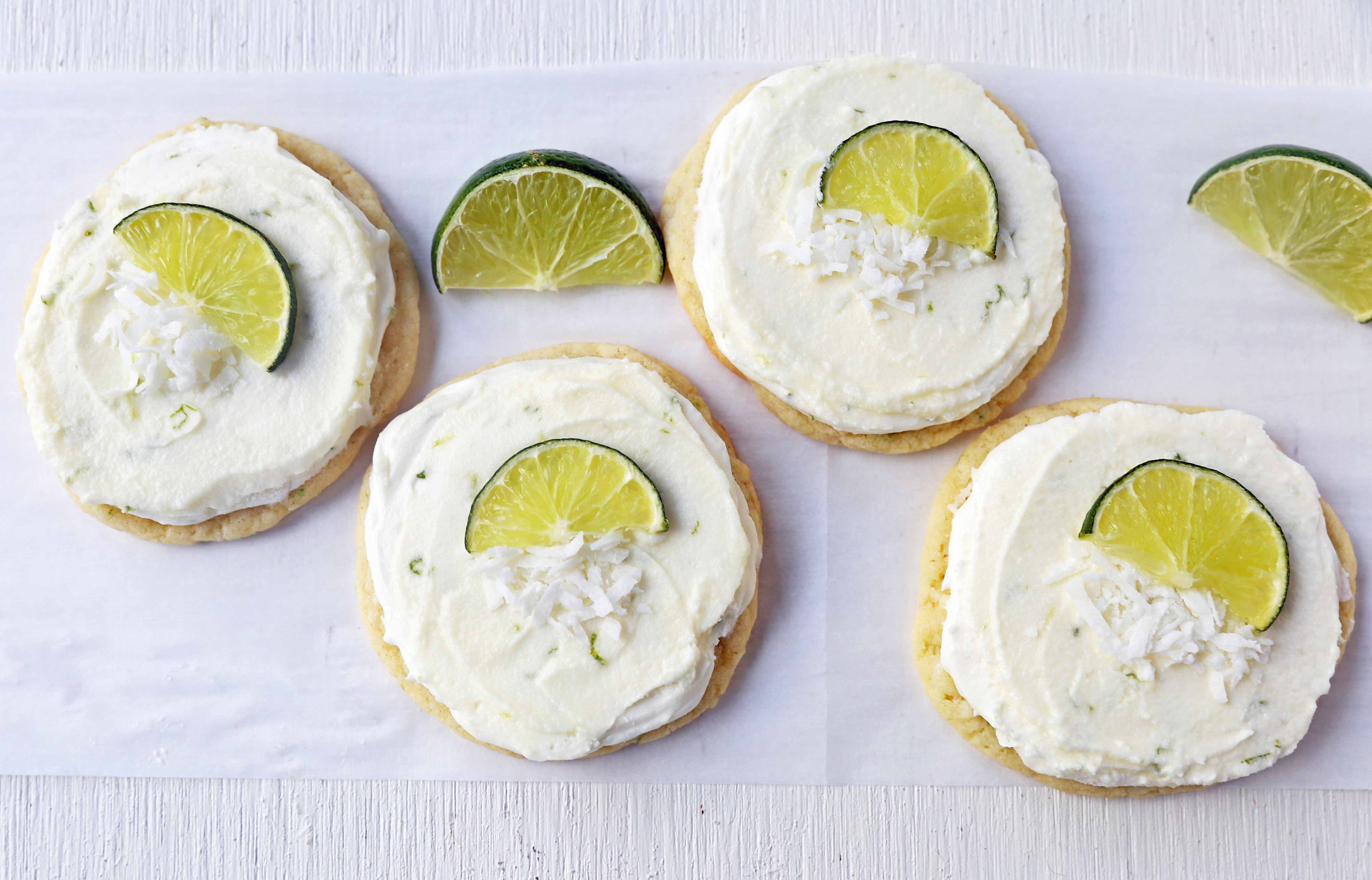 Key Lime Cookies with Coconut Lime Frosting. Chewy fresh coconut lime cookies with a creamy coconut lime frosting. The perfect tropical Caribbean cookie! www.modernhoney.com #keylimecookie #limecookie #coconutlimecookie 