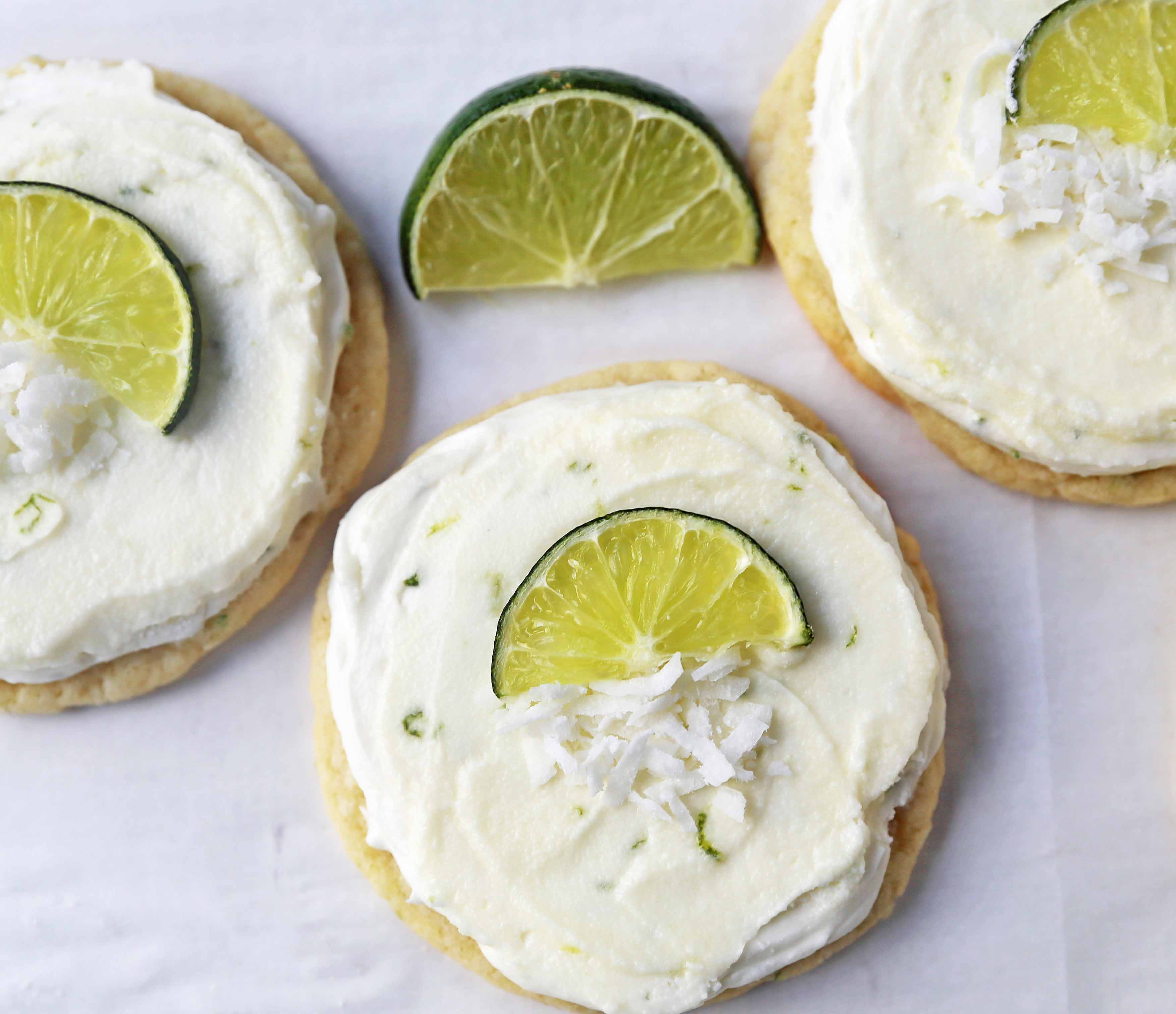 Key Lime Cookies with Coconut Lime Frosting. Chewy fresh coconut lime cookies with a creamy coconut lime frosting. The perfect tropical Caribbean cookie! www.modernhoney.com #keylimecookie #limecookie #coconutlimecookie 