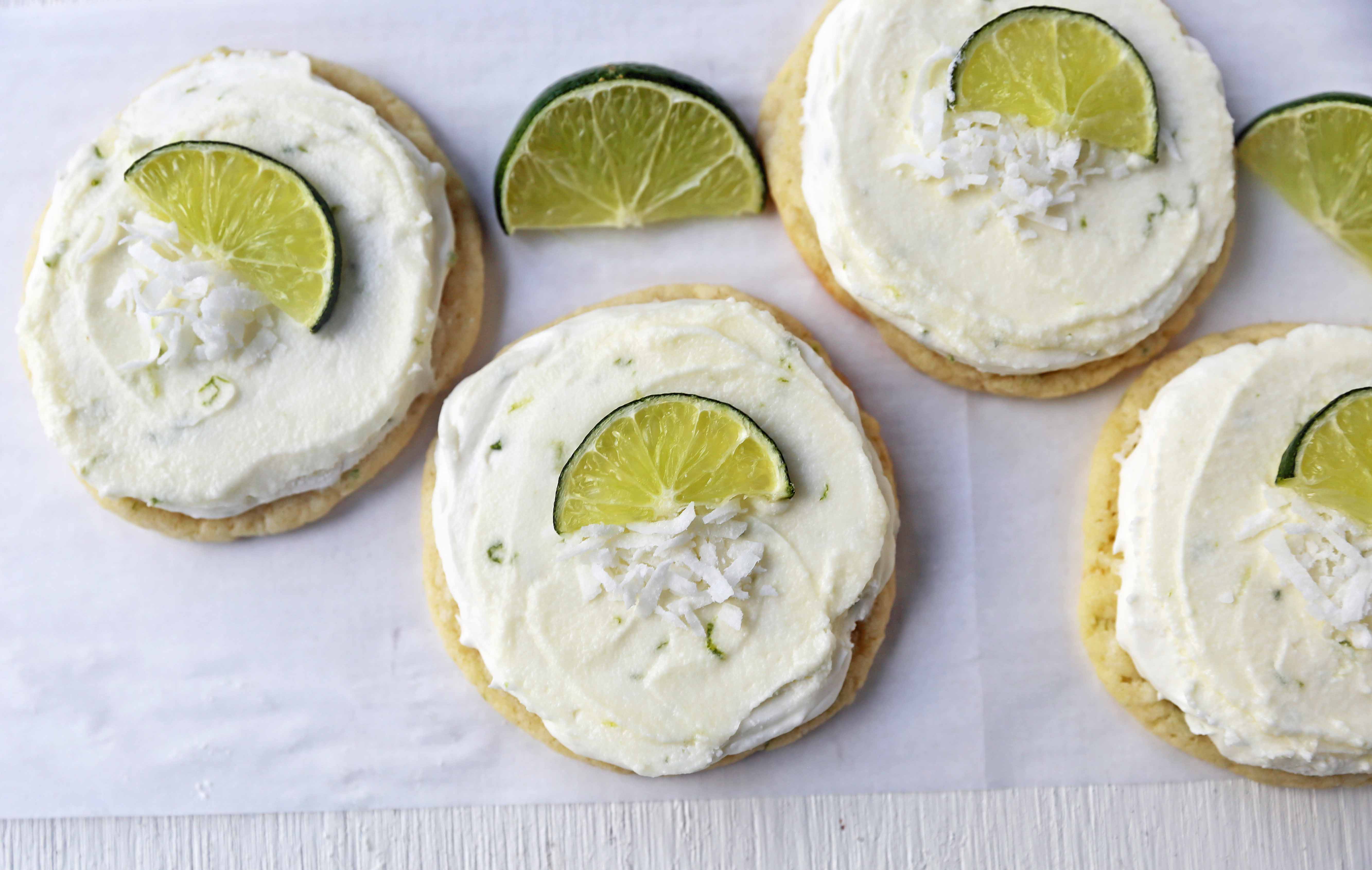 Key Lime Cookies with Coconut Lime Frosting. Chewy fresh coconut lime cookies with a creamy coconut lime frosting. The perfect tropical Caribbean cookie! www.modernhoney.com #keylimecookie #limecookie #coconutlimecookie 