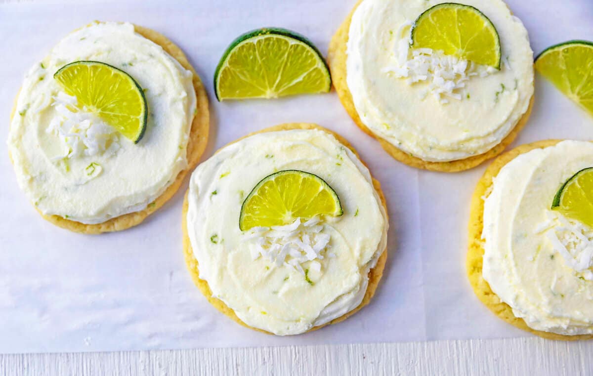 Chewy lime cookies with creamy coconut lime frosting. This frosted lime sugar cookie will be a favorite in the summer. The perfect tropical Caribbean cookie!