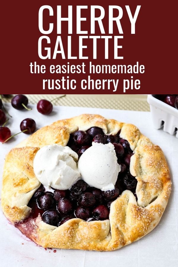 Cherry Galette. Fresh sweet cherries baked in a homemade rustic pie crust and topped with vanilla bean ice cream. The Best Cherry Crostata Recipe. www.modernhoney.com #cherrygalette #cherrycrostata #cherries #cherry #cherrydessert