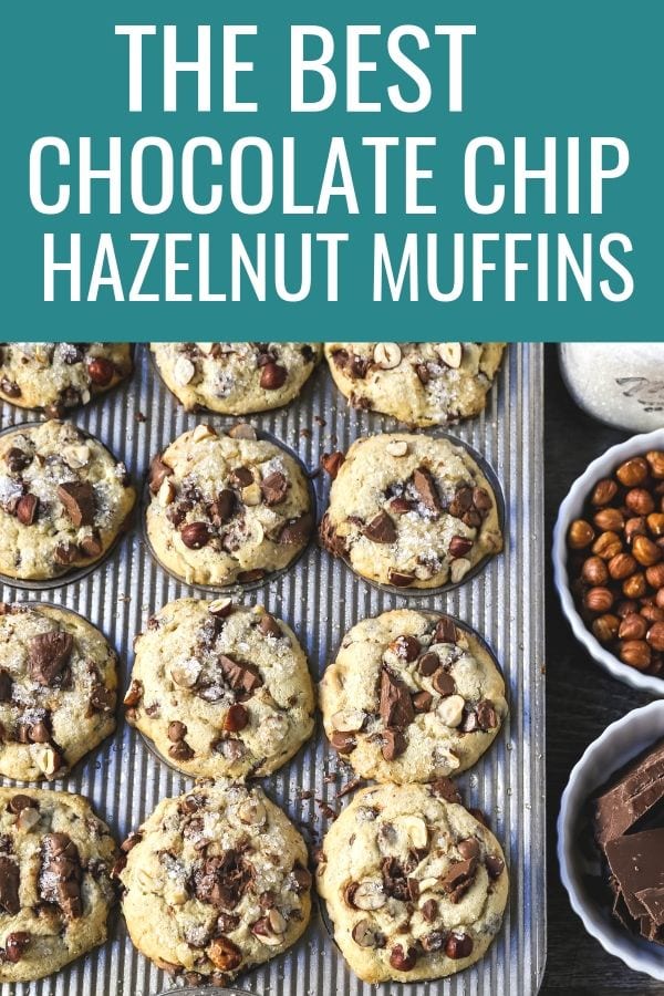 The Best Chocolate Chip Muffins. Chocolate Chunk Hazelnut Muffins with rich chocolate chips and crunchy hazelnuts. A gourmet bakery style muffin recipe. www.modernhoney.com #muffin #muffins #chocolatechipmmuffin #chocolatehazelnut