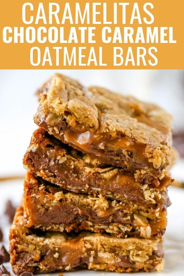 Caramelitas Chocolate Caramel Oatmeal Bars. Buttery oatmeal cookie layer with gooey sweet caramel and rich milk chocolate.  The perfect caramelita bar recipe! www.modernhoney.com #caramelitas #chocolatecaramelbars #dessertbars