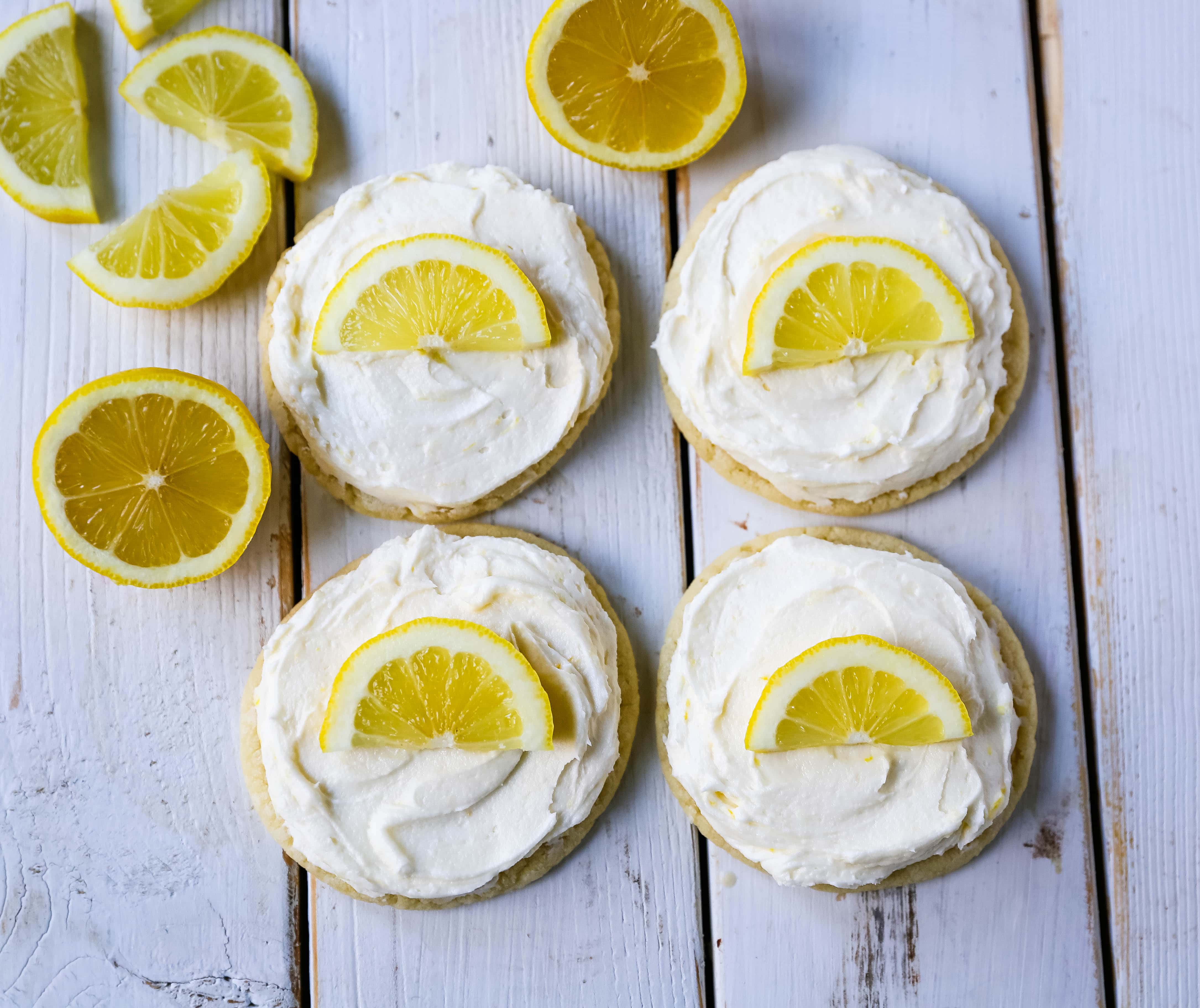 Frosted Lemon Cookies Soft chewy lemon cookies with fresh lemon cream cheese frosting. The perfect frosted lemon cookie recipe! www.modernhoney.com #lemon #lemoncookies #lemondesserts