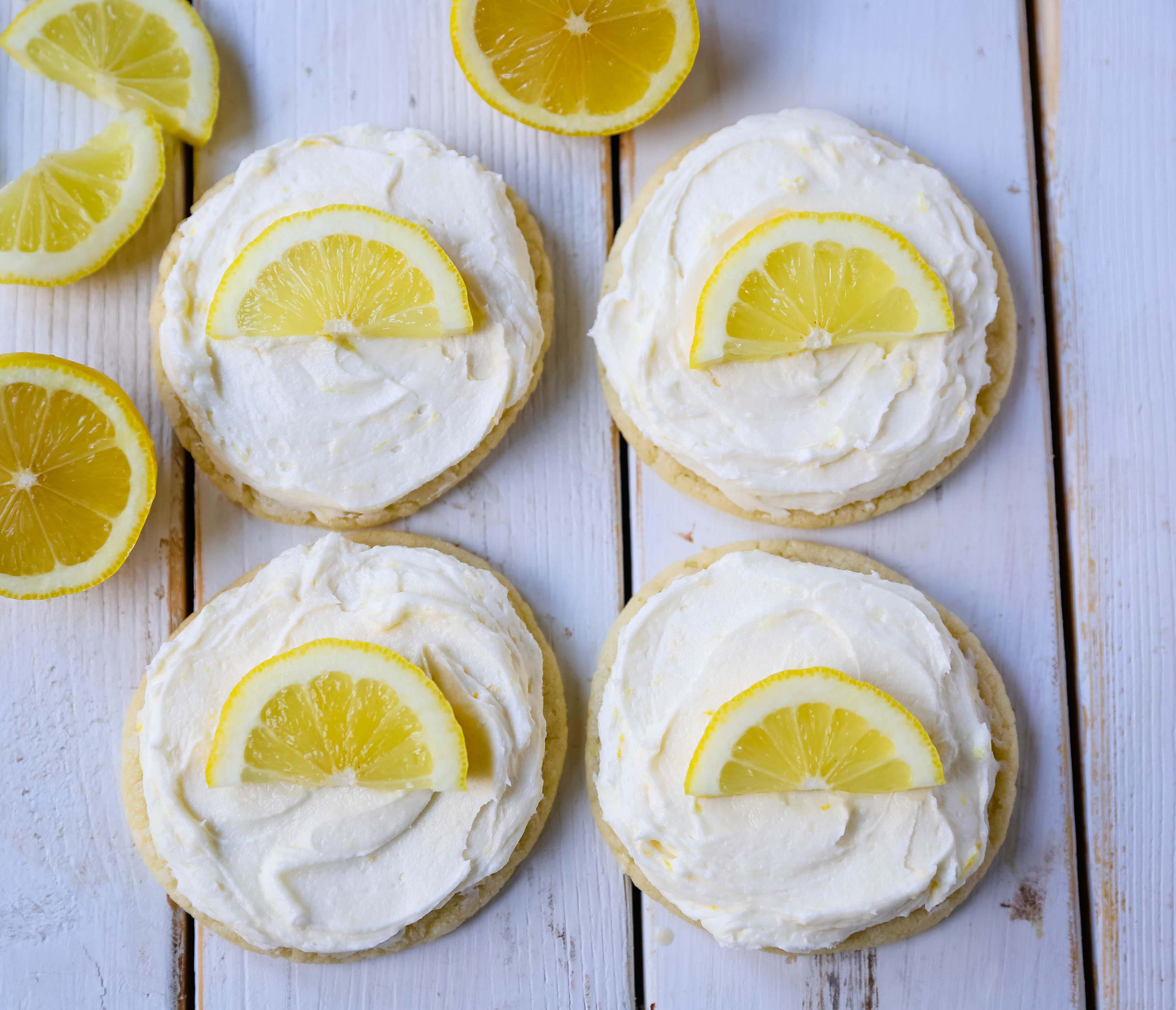 Frosted Lemon Cookies Soft chewy lemon cookies with fresh lemon cream cheese frosting. The perfect frosted lemon cookie recipe! www.modernhoney.com #lemon #lemoncookies #lemondesserts