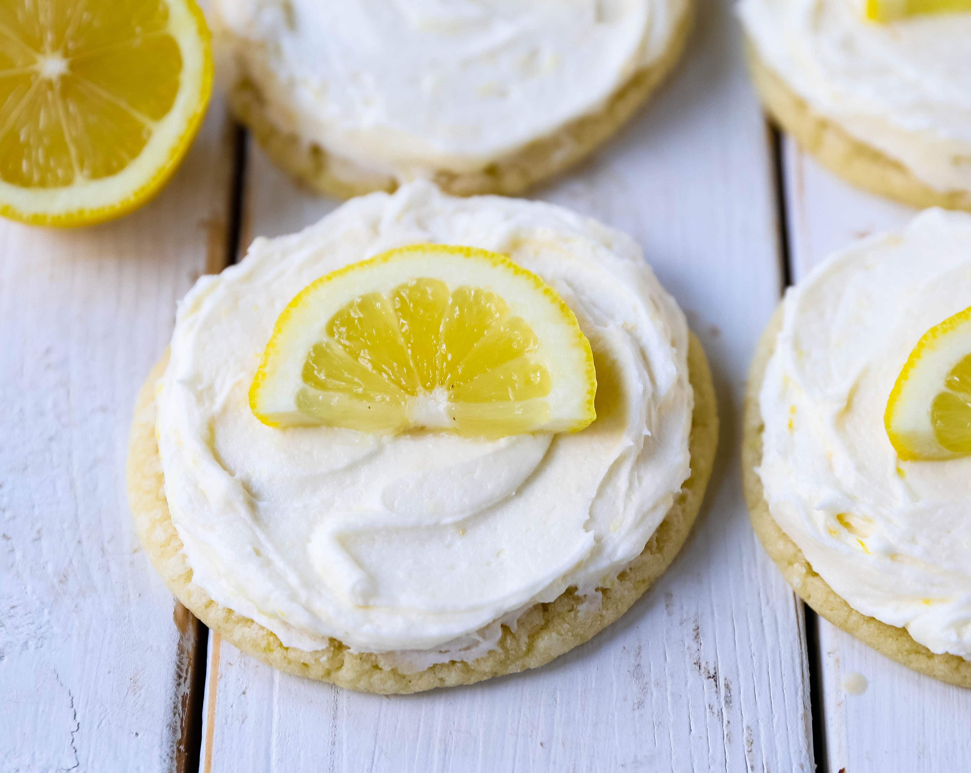 Frosted Lemon Cookies Soft chewy lemon cookies with fresh lemon cream cheese frosting. The perfect frosted lemon cookie recipe! www.modernhoney.com #lemon #lemoncookies #lemondesserts