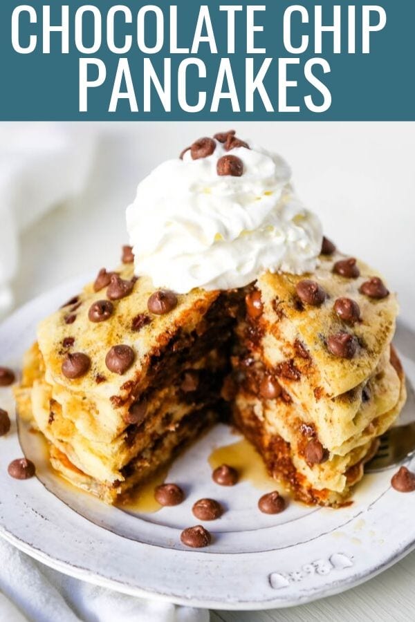 Chocolate Chip Pancakes The Best Homemade light, fluffy buttermilk pancakes with sweet milk chocolate chips. It makes the most decadent breakfast! www.modernhoney.com #pancakes #chocolatechippancakes #chocolatepancakes