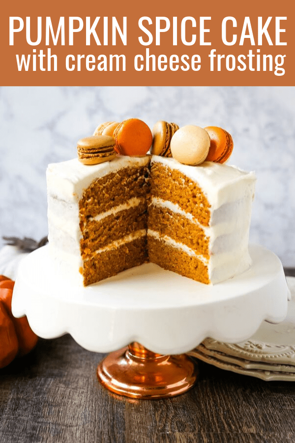 Pumpkin Cake with Cream Cheese Frosting Moist Pumpkin Spiced Cake with a Sweet Cream Cheese Frosting. The best Fall pumpkin layered cake recipe!  www.modernhoney.com #pumpkin #pumpkinrecipes #fall #ffallrecipes #pumpkincake